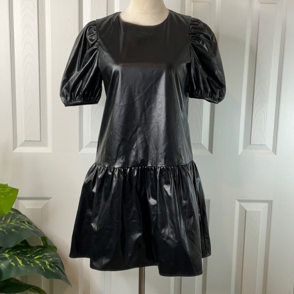 English Factory - NEW Puff Sleeve Faux Leather Mini Dress Size S - Picture 3 of 15